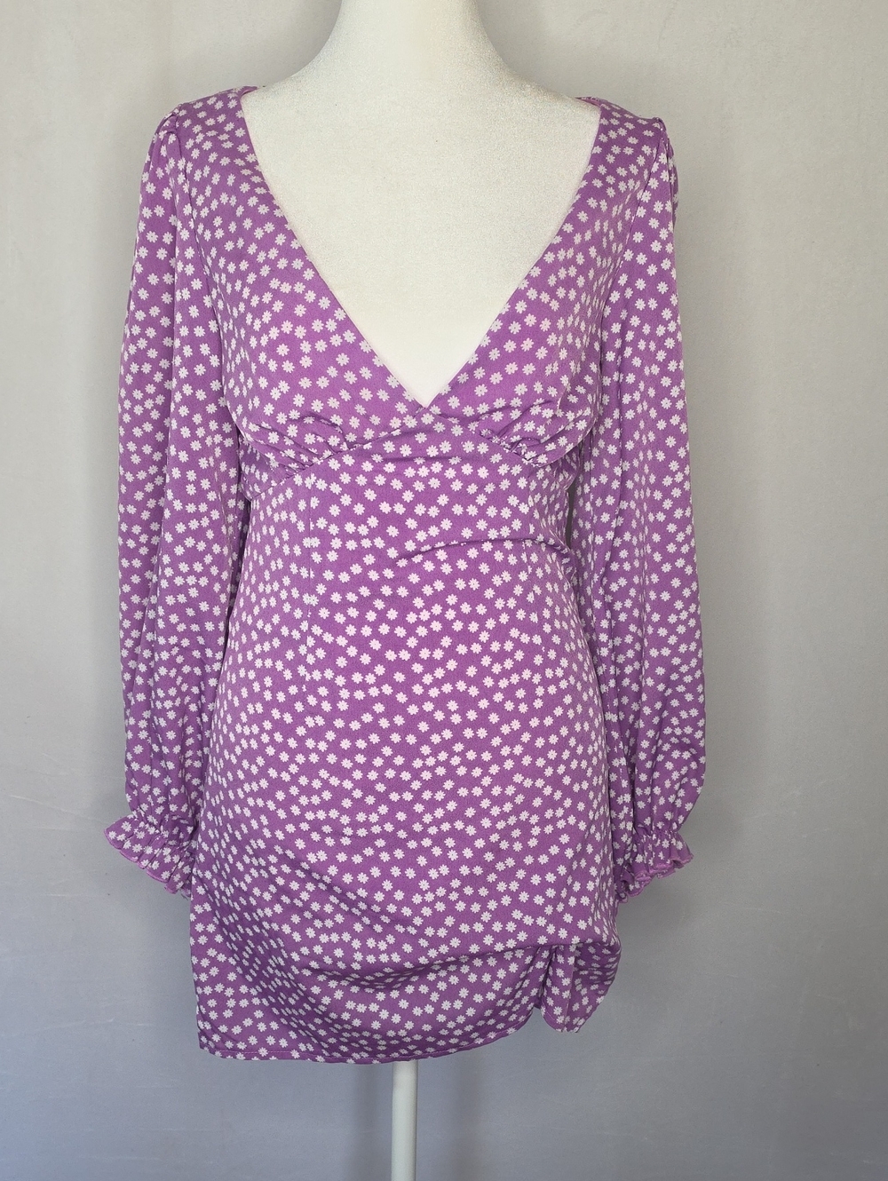 Princess Polly Abbie Dollette Garden Party Tie Back Purple V-Neck Mini Dress